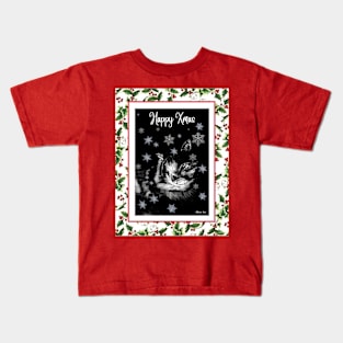 Cat enjoying a snowstorm Kids T-Shirt